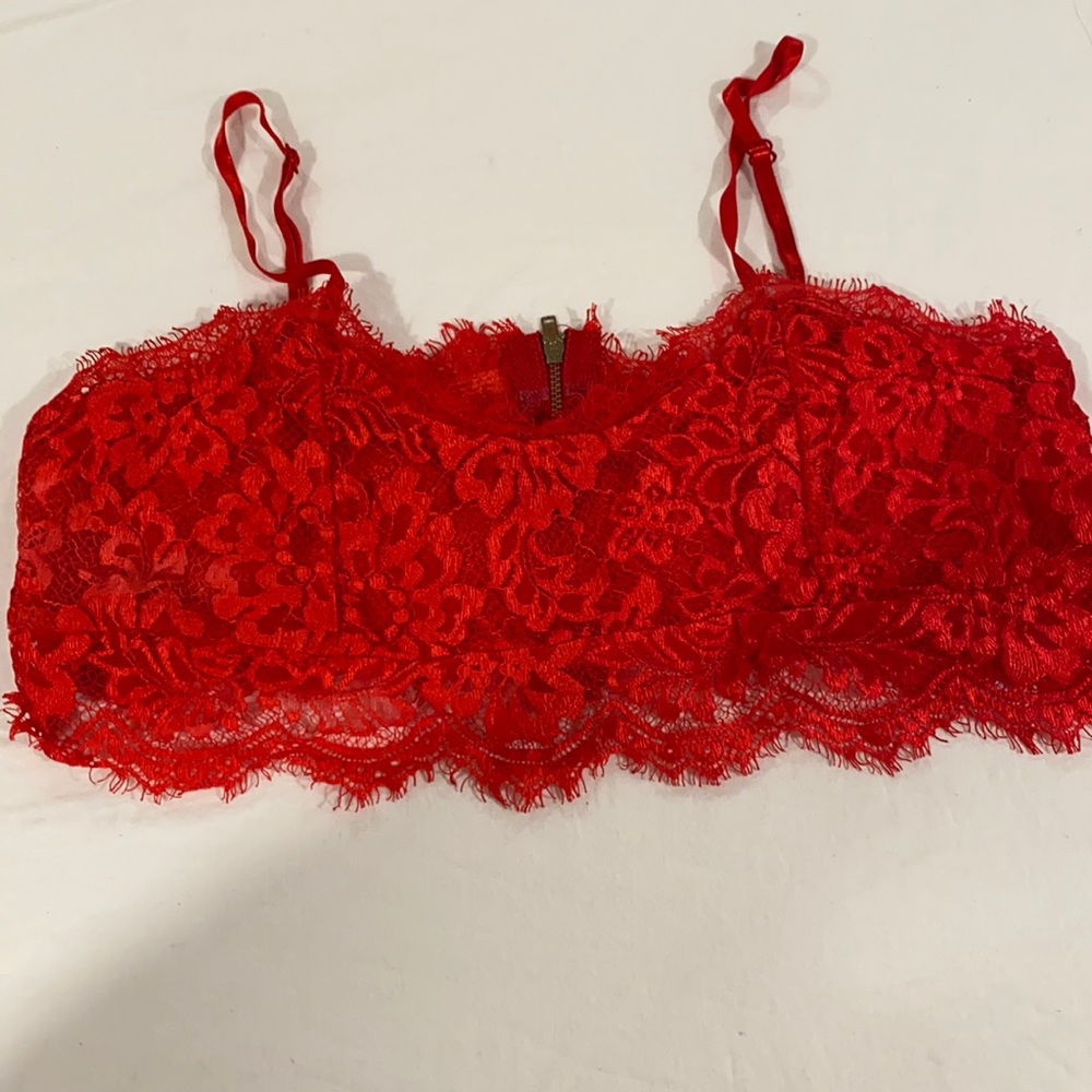 Large red lace back zip bralette